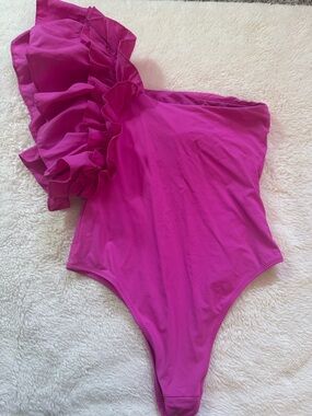 Zara Hot Pink One-Shoulder Ruffle Swimsuit